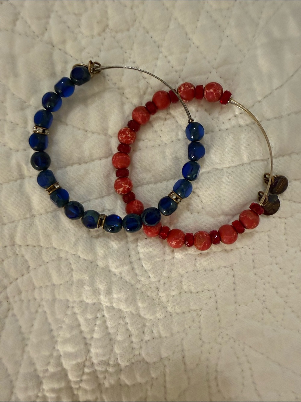 Alex and Ani Beaded Bracelets– Blue & Red Bead Accent